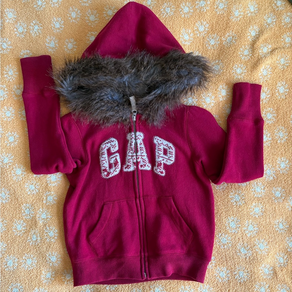 GAP Kids Burgundy Hoodie with Faux Fur Trim